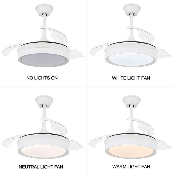 Round 36-inch LED Retractable Ceiling Fan with Remote 3 Color Tones Quiet Ceiling Fan for Living Room and Bedroom - 36 Inches Shopping - The Best Deals on Ceiling Fans | 34480528