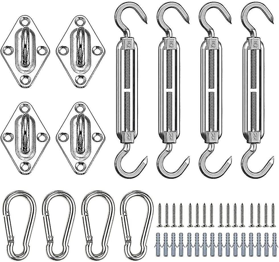 Shade Sail Fixing Kit，44 Pcs Stainless Mounting Kit Sail Shade Fixings， Hardware Fixing Accessories Kit