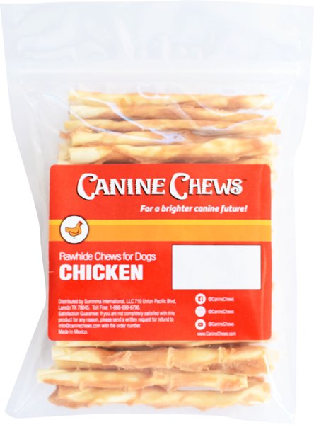 Canine Chews 5-inch Chicken Coated Rawhide Twist Stick Dental Dog Chews