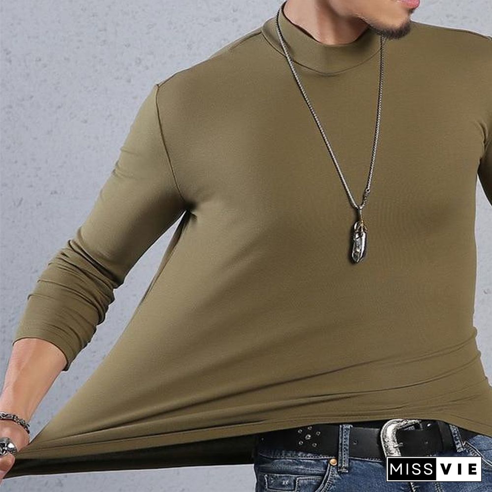 Half Turtleneck Men T-Shirt Casual Long Sleeve T Shirt Men Plus Size 6XL Fitness Tight Tee Shirt Men