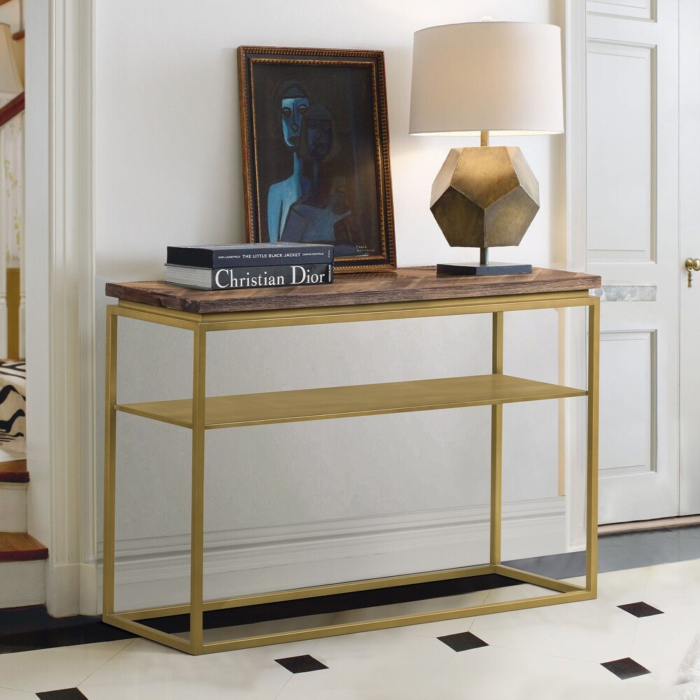 Tray Rustic Brown Wood and Antique Brass Console Table