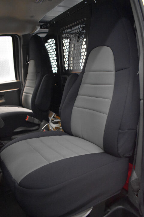 C1138 2010-2021 Chevy Express Front Captain Chairs (Version without Grab Handle on Passenger Seat Backrest) in Gray Twil