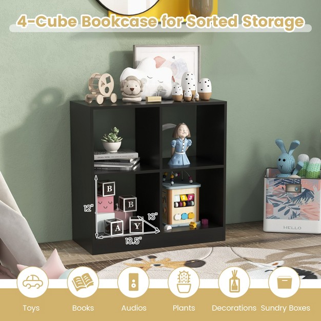 Tangkula 4 cube Bookcase Floor Open Wooden Bookshelf With 2 Anti tipping Kits Modern Shelving Organizer Multipurpose Storage Cabinet Display Shelf Black white