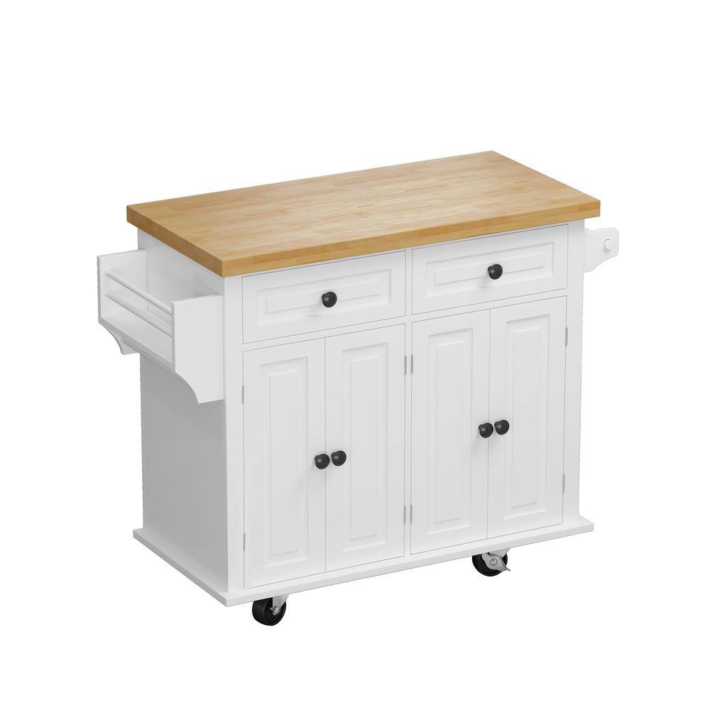 Whatseaso 43.31 in. Kitchen Island with Two Storage Cabinets and Two Locking Wheels in White LQ-110511114