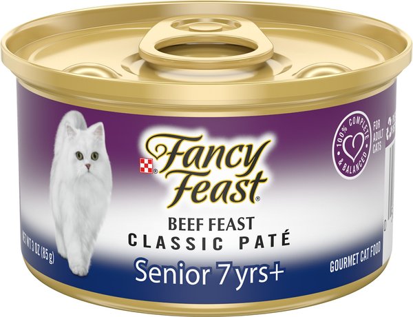 Fancy Feast Beef Feast Classic Pate Senior 7+ Canned Cat Food， 3-oz can， case of 24