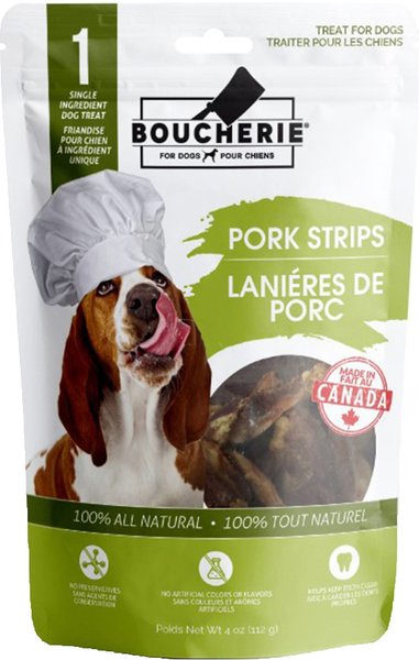 Boucherie Pork Strips Dog Treats， 4-oz bag