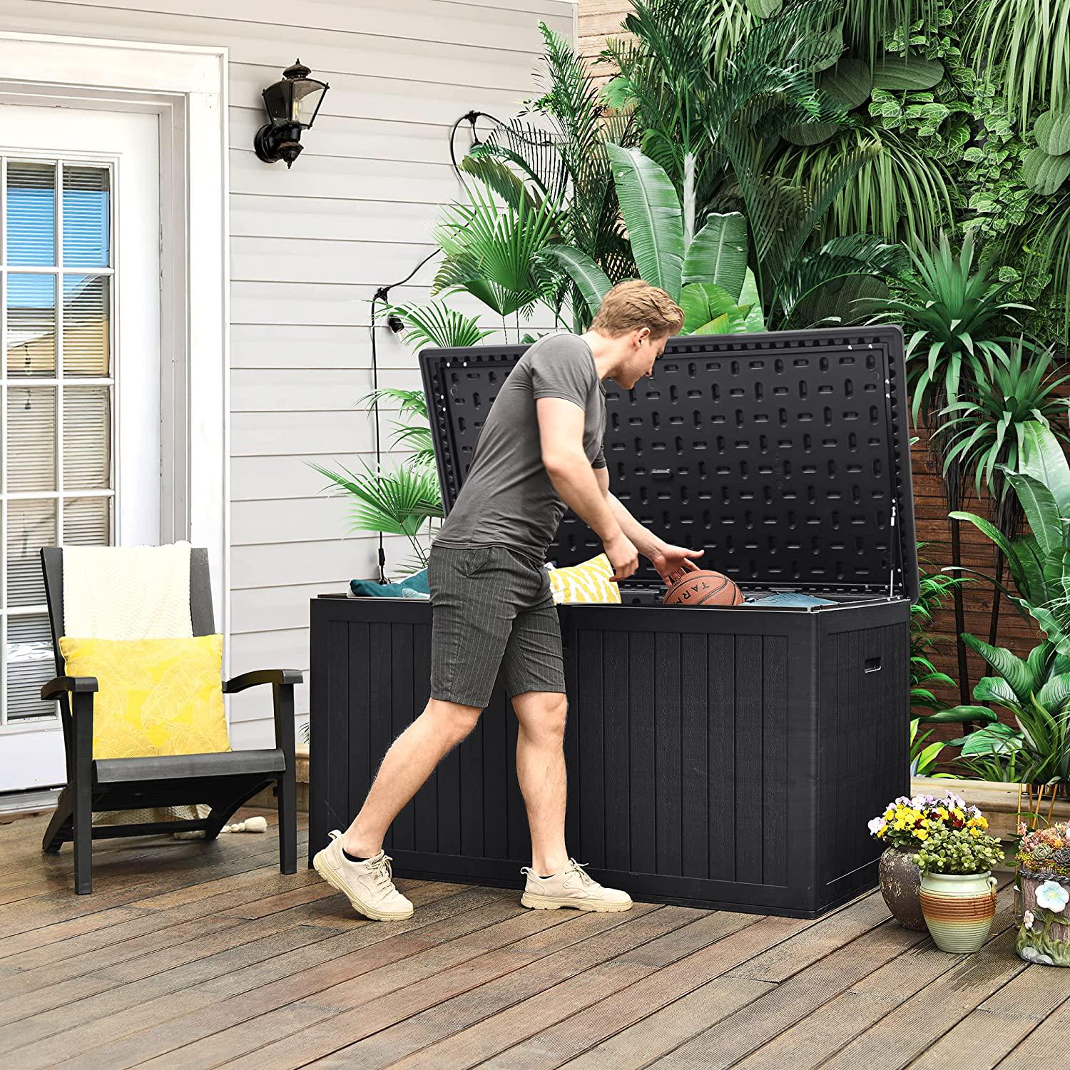 YITAHOME XXL 230 Gallon Large Deck Box,Outdoor Storage for Patio Furniture Cushions,Garden Tools and Pool Toys with Flexible Divider,Waterproof,Lockable (Black)