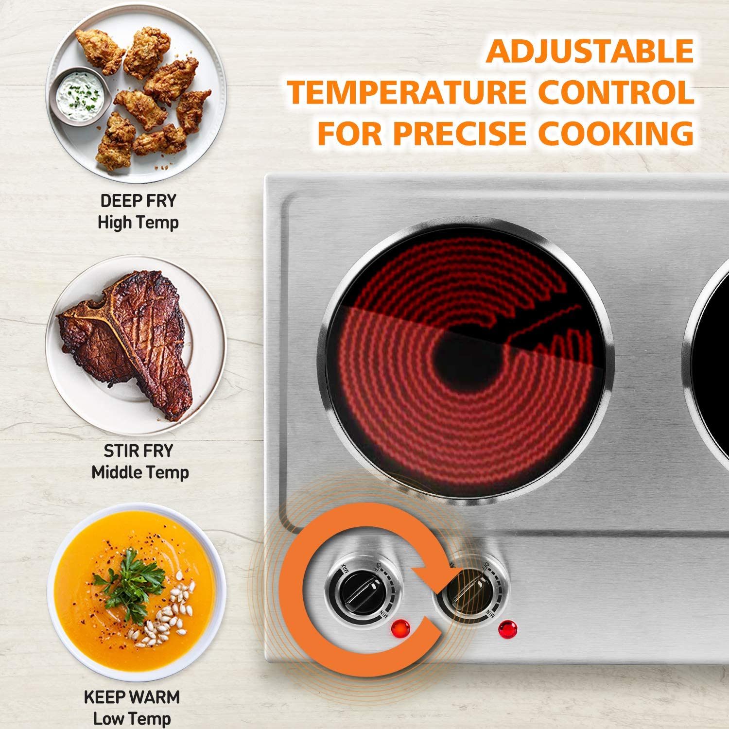 Cusimax Hot Plate Electric Stove， 1800W Double Burners， Infrared Cooktop， Compatible w/All Cookware， Upgraded Version