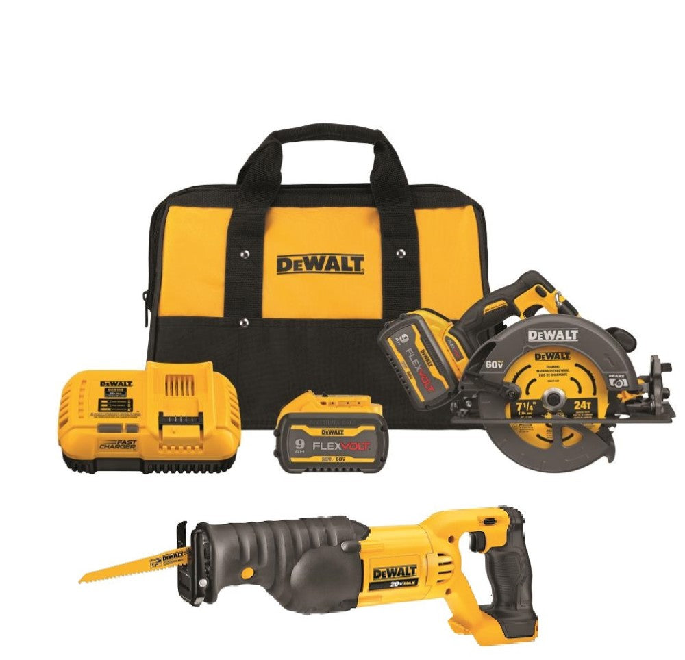 DEWALT FLEXV 60V MAX 7 1/4" Circular Saw & 20V Max Reciprocating Saw Kit Bundle DCS578X2DCS380B from DEWALT