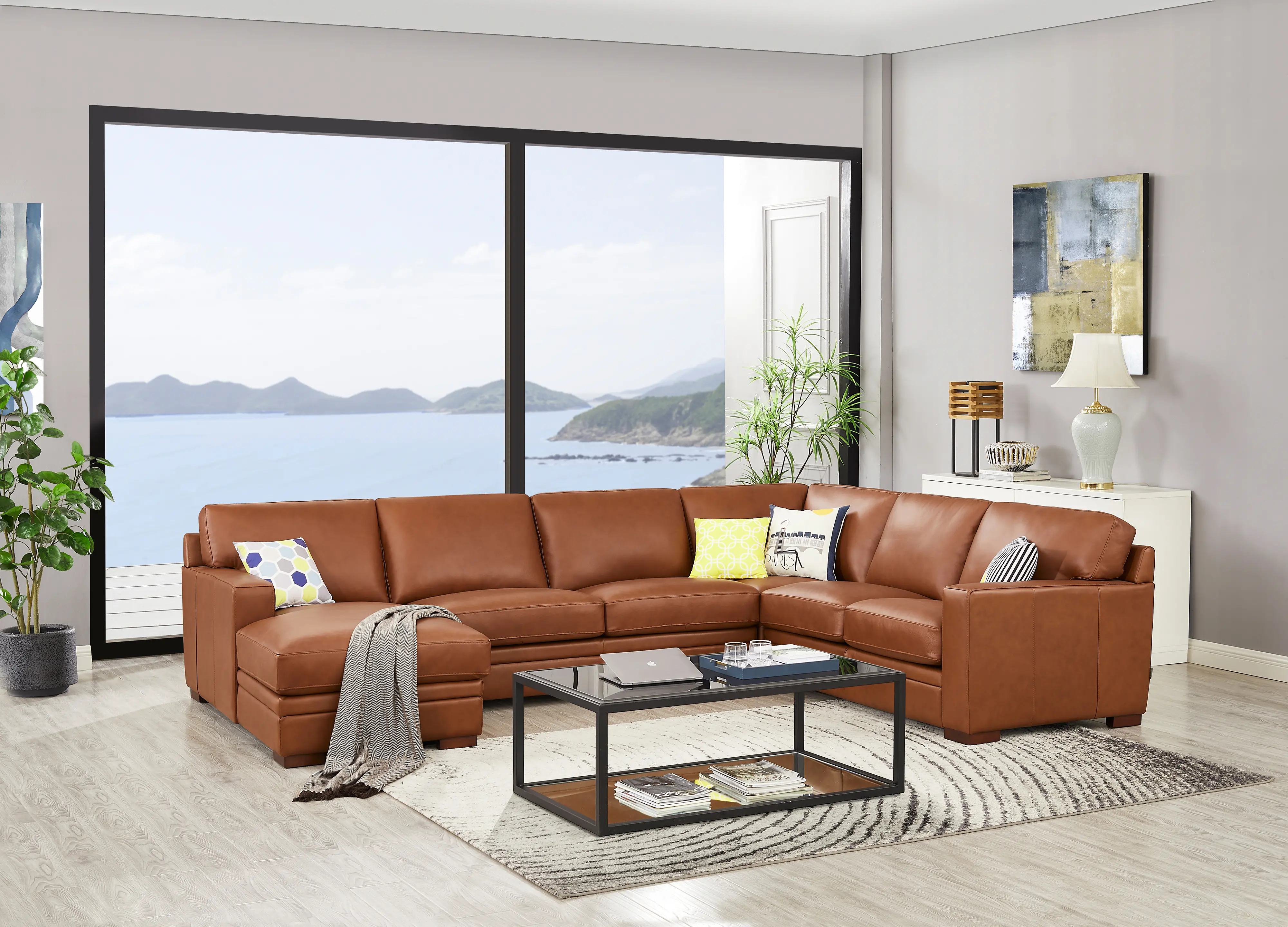 Chatsworth Brown Leather 4 Piece Sectional with Left-Facing Chaise