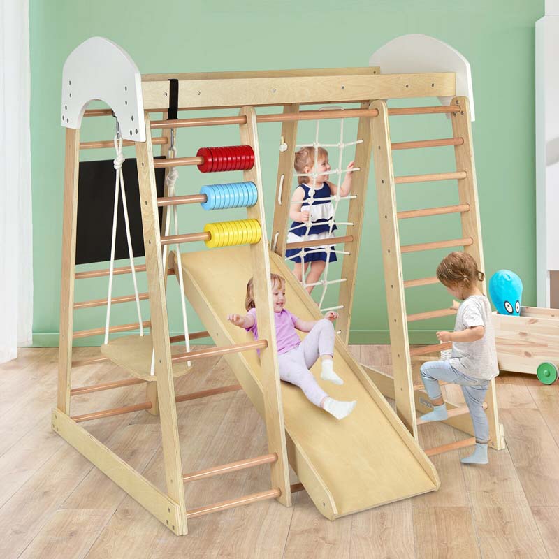 Canada Only - 8-in-1 Kids Wooden Climber Playset with Slide