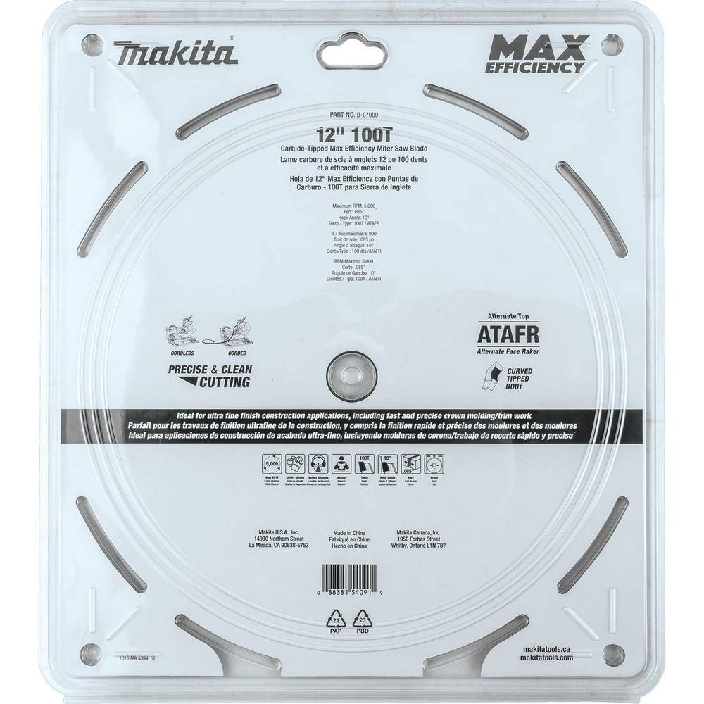 Makita 12 in. 100T Carbide-Tipped Max Efficiency Miter Saw Blade B-67000