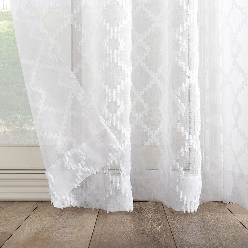 No. 918 Tina Geometric Clipped Jacquard Semi-Sheer Rod Pocket Window Curtain Panel