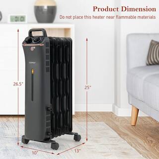 Costway 1500-Watt Electric Heater Oil Filled Space Heater with Adjustable Thermostat EP25436US-BK