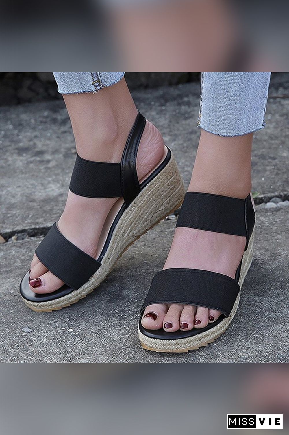 Straw And Nylon Strap High Wedge Sandals Wholesale