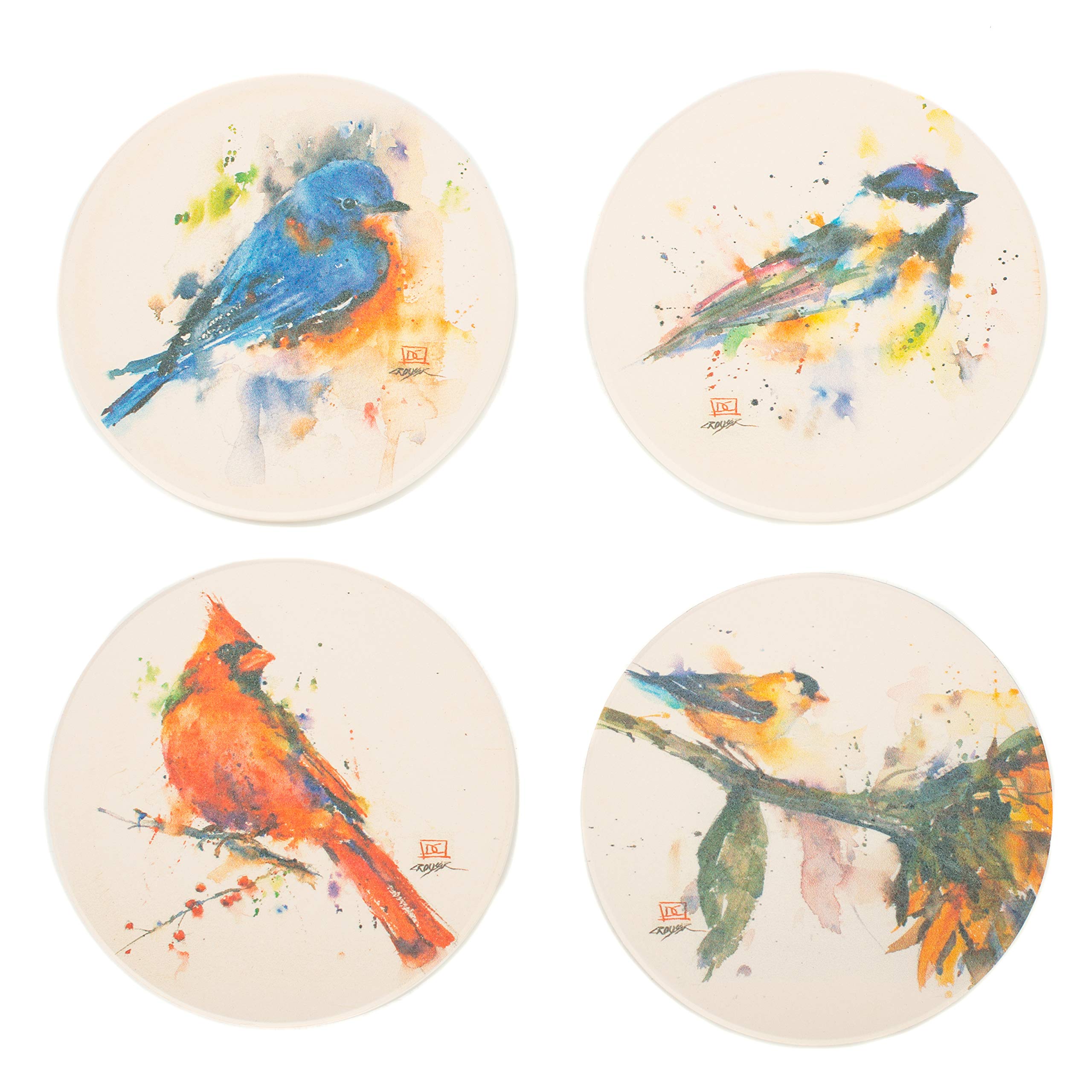 Big Sky Carvers Dean Crouser Watercolor Songbird Coasters， Set of 4