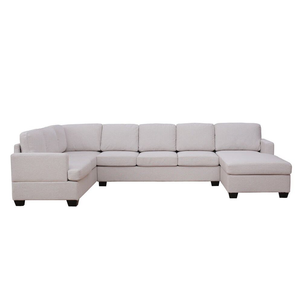 Modern 6 Seat Sofa Large Polyester Padded U shape Sectional Sofa Furniture Set  Extra Wide Chaise Lounge Couch   Wood Feet