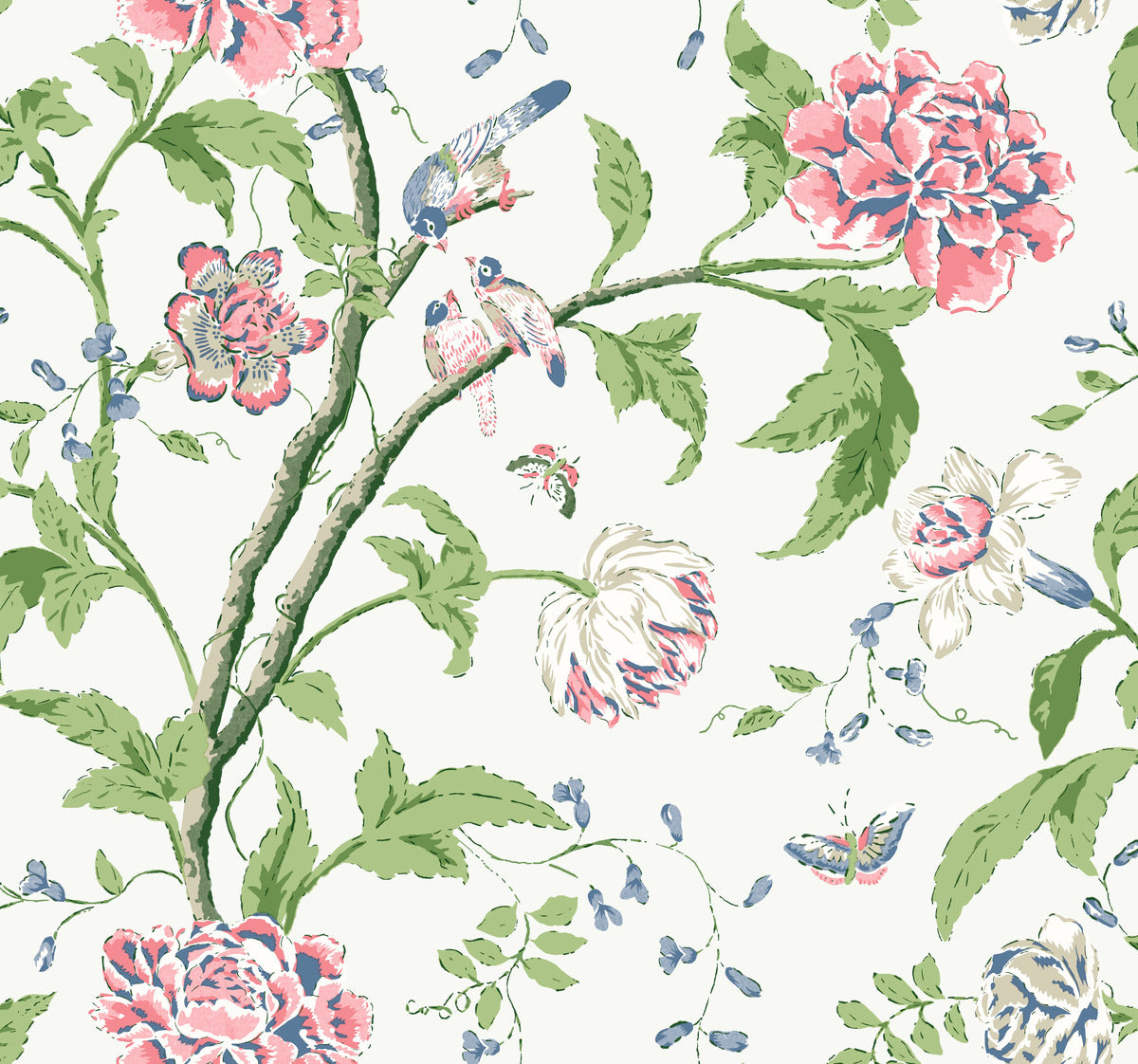 Sample Teahouse Floral Wallpaper in White/Blush from the Blooms Second Edition