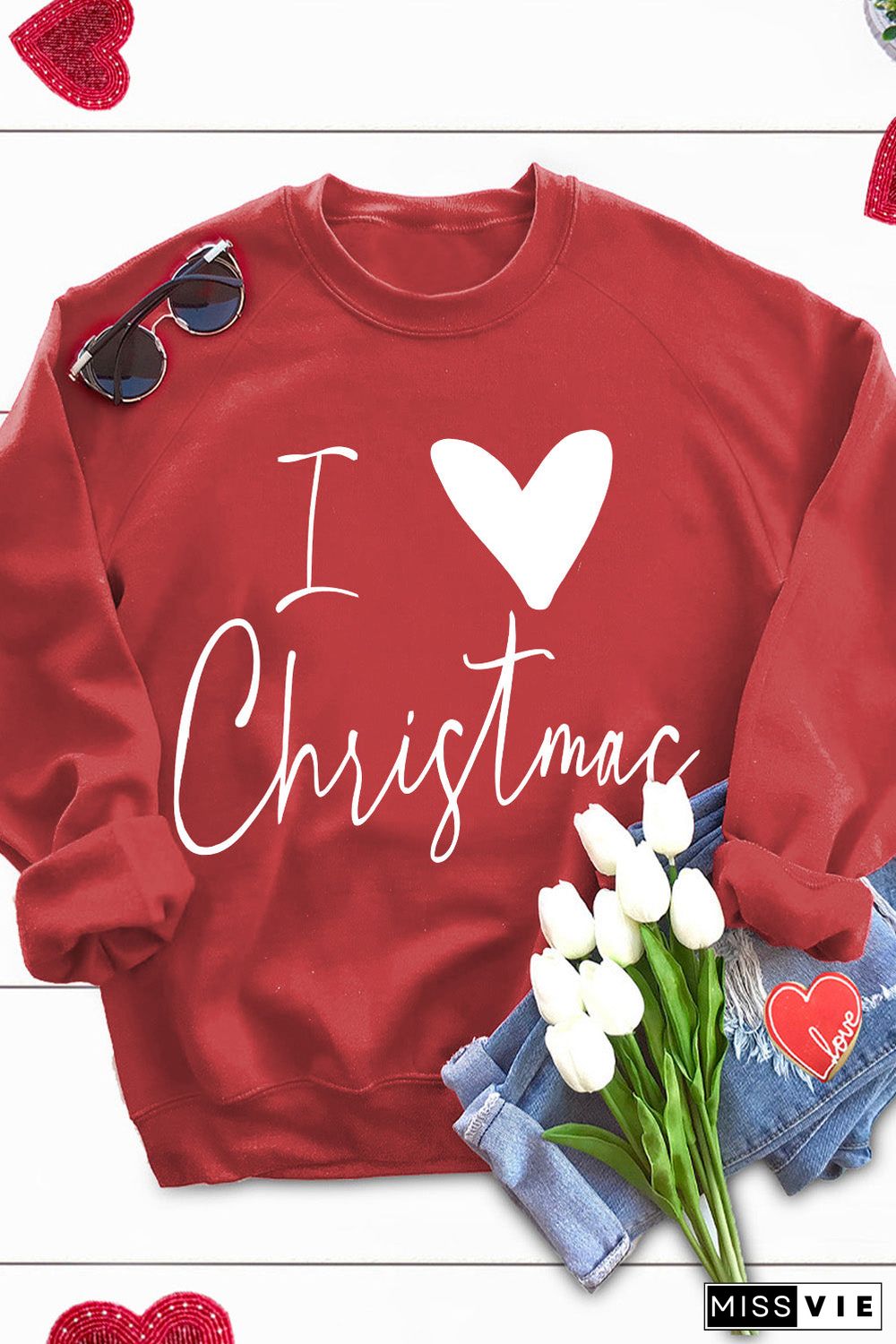 Red I Love Christmas Graphic Print Sweatshirt