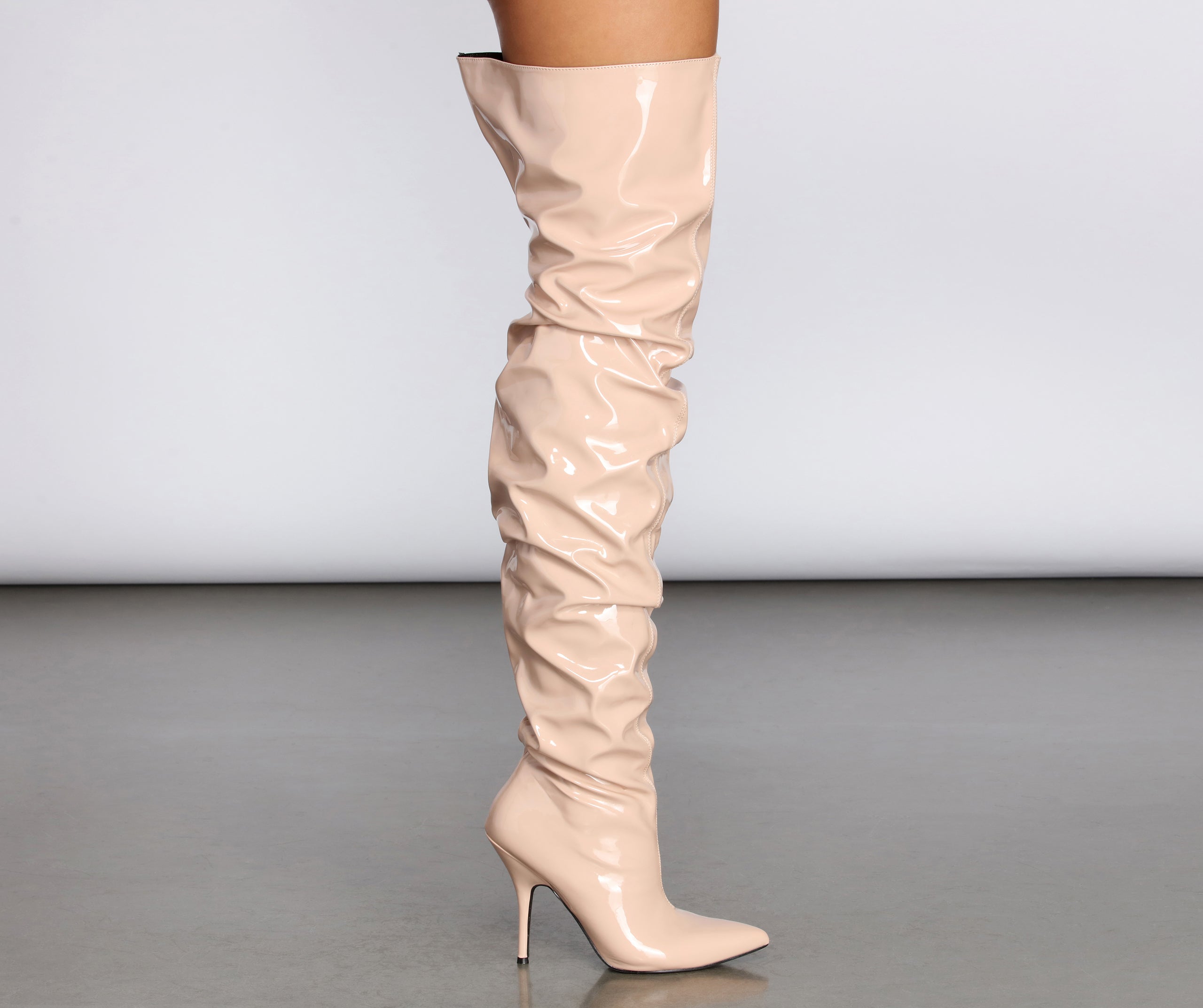 Preciously Patent Scrunched Boots