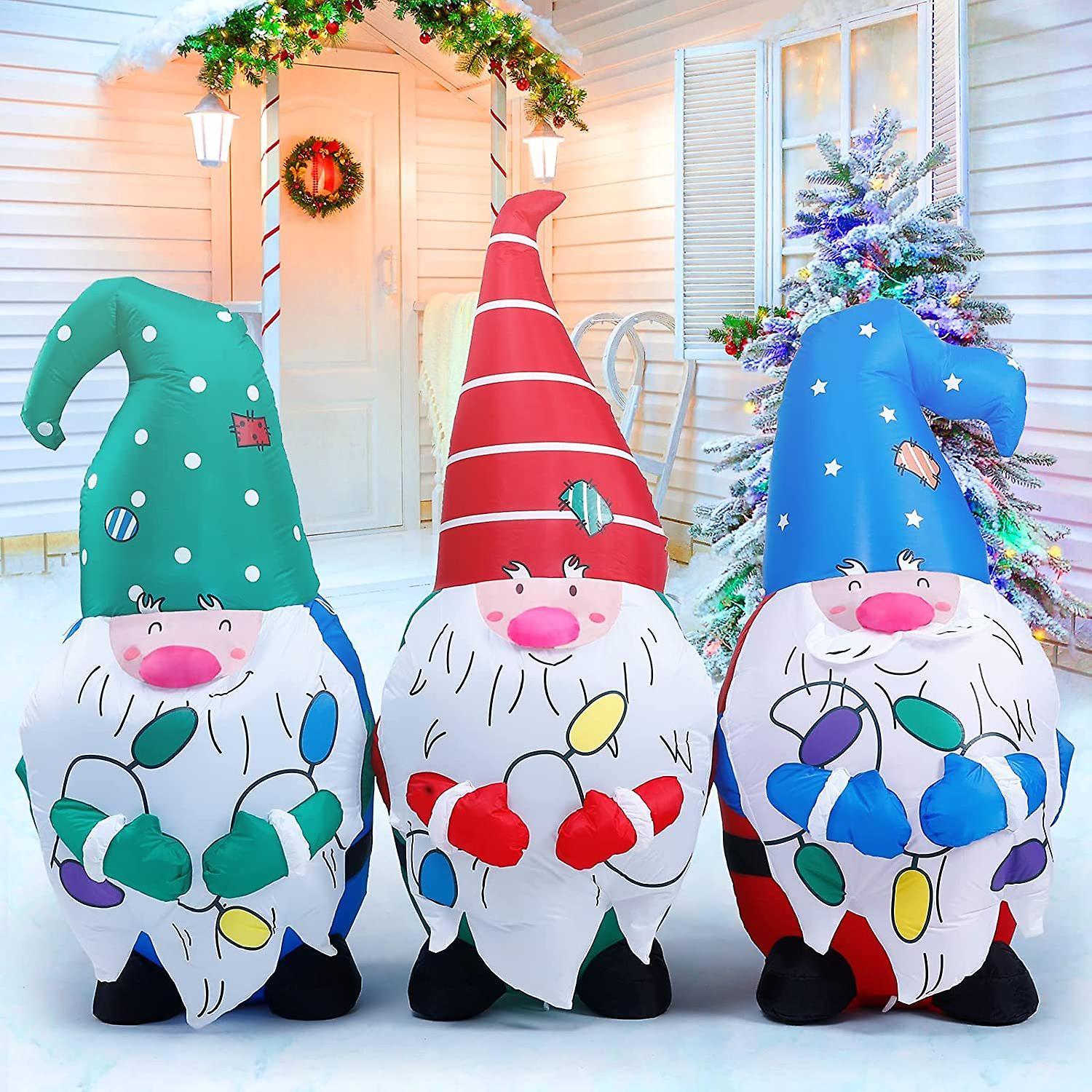 Christmas Inflatables Outdoor， Christmas Gnomes Blow Up Yard Decorations With Built-in Led Lights， Extra Large Gnome Inflatable Yard Light-up Decor Fo