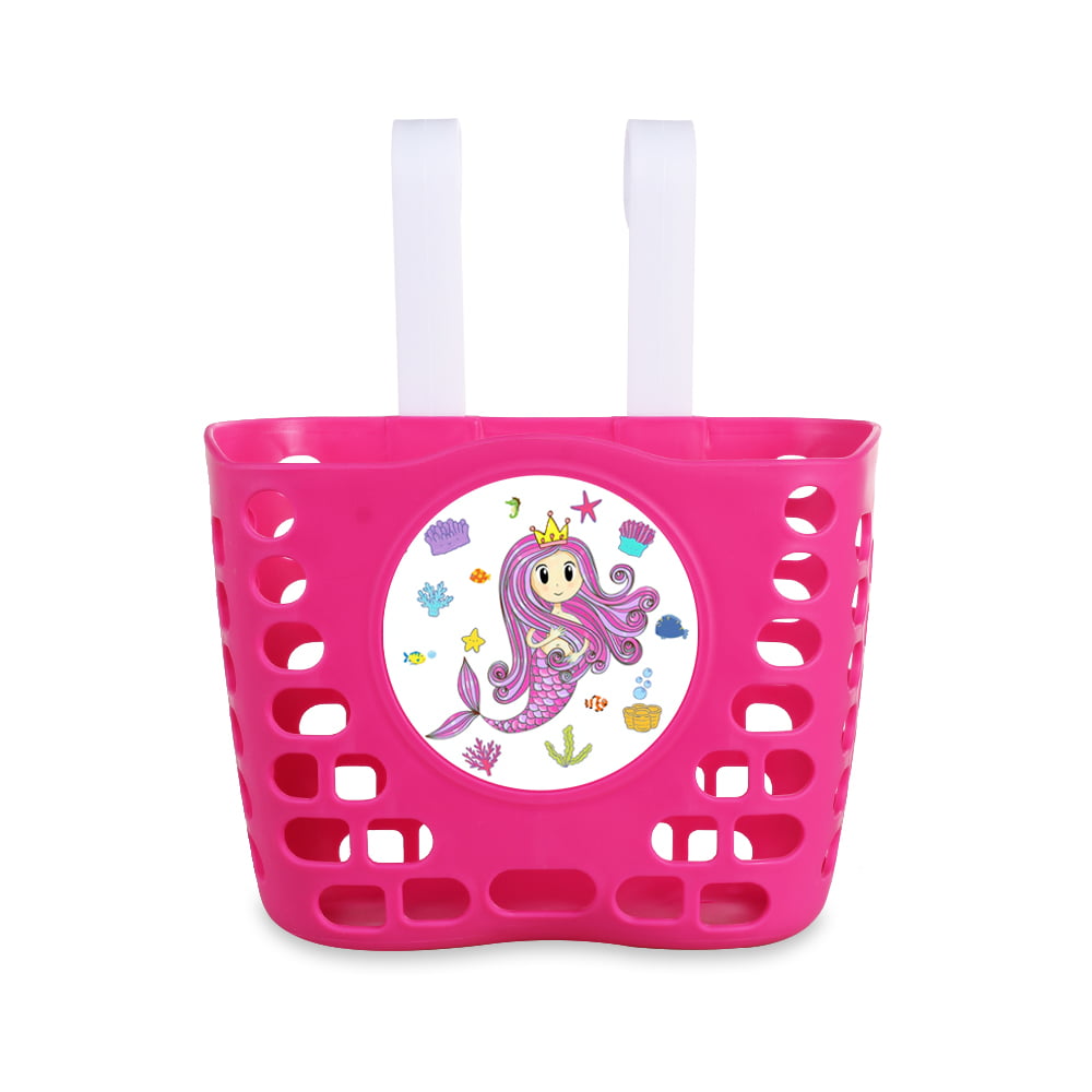 MINI-FACTORY Kid's Bike Basket， Pink Cute Princess Mermaid Bicycle Front Handlebar Basket for Kid Girls (Mermaid)