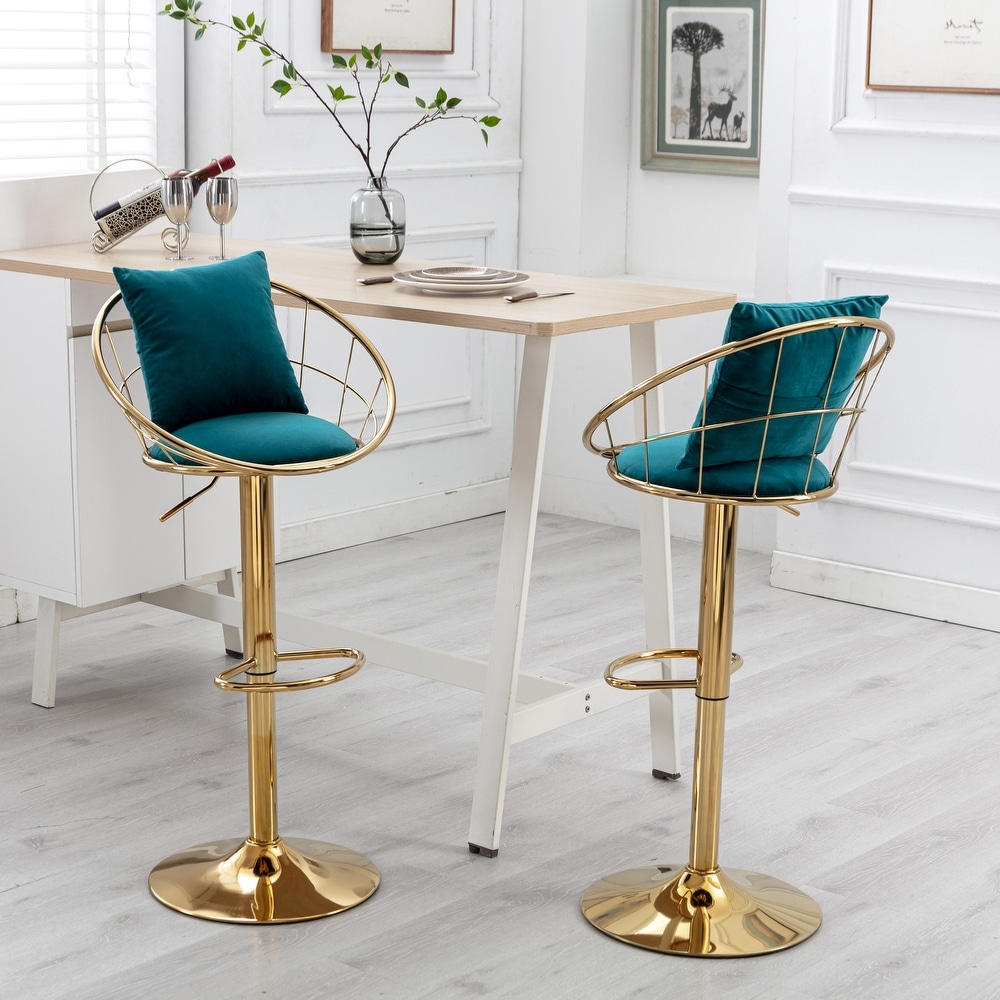 Velvet Bar Height Stools Set of 2  360 Degree Rotation Adjustable Counter Chair for Home Bar Kitchen Island Dinning Room