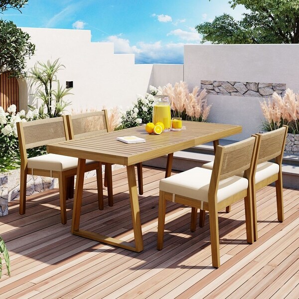 MultiPerson Outdoor Acacia Wood Dining Table and Chair Set，Thick Cushions，Suitable for Balcony