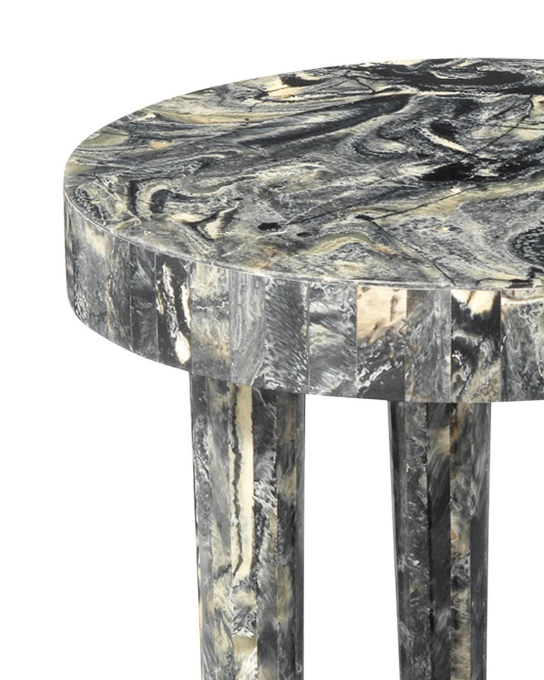 Elegant Marbleized Swirl Black Resin Accent Table 20 quotRound Gray Faceted   Contemporary   Side Tables And End Tables   by My Swanky Home  Houzz