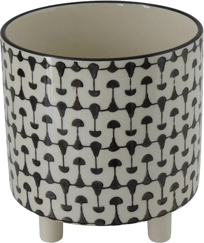 8 Inch Black and White Stoneware Planter