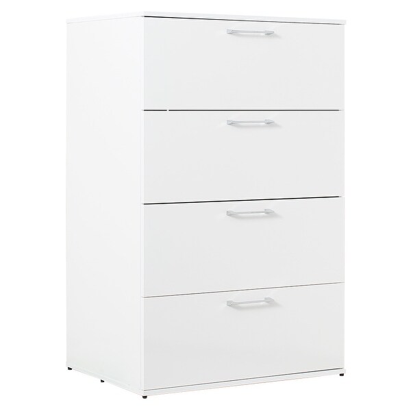 Modern Glossy 4-Drawer Jumbo Chest， Storage Dresser Clothes Organizer， Storage Cabinet for Bedroom， Living Room， Guest Room - - 37851483