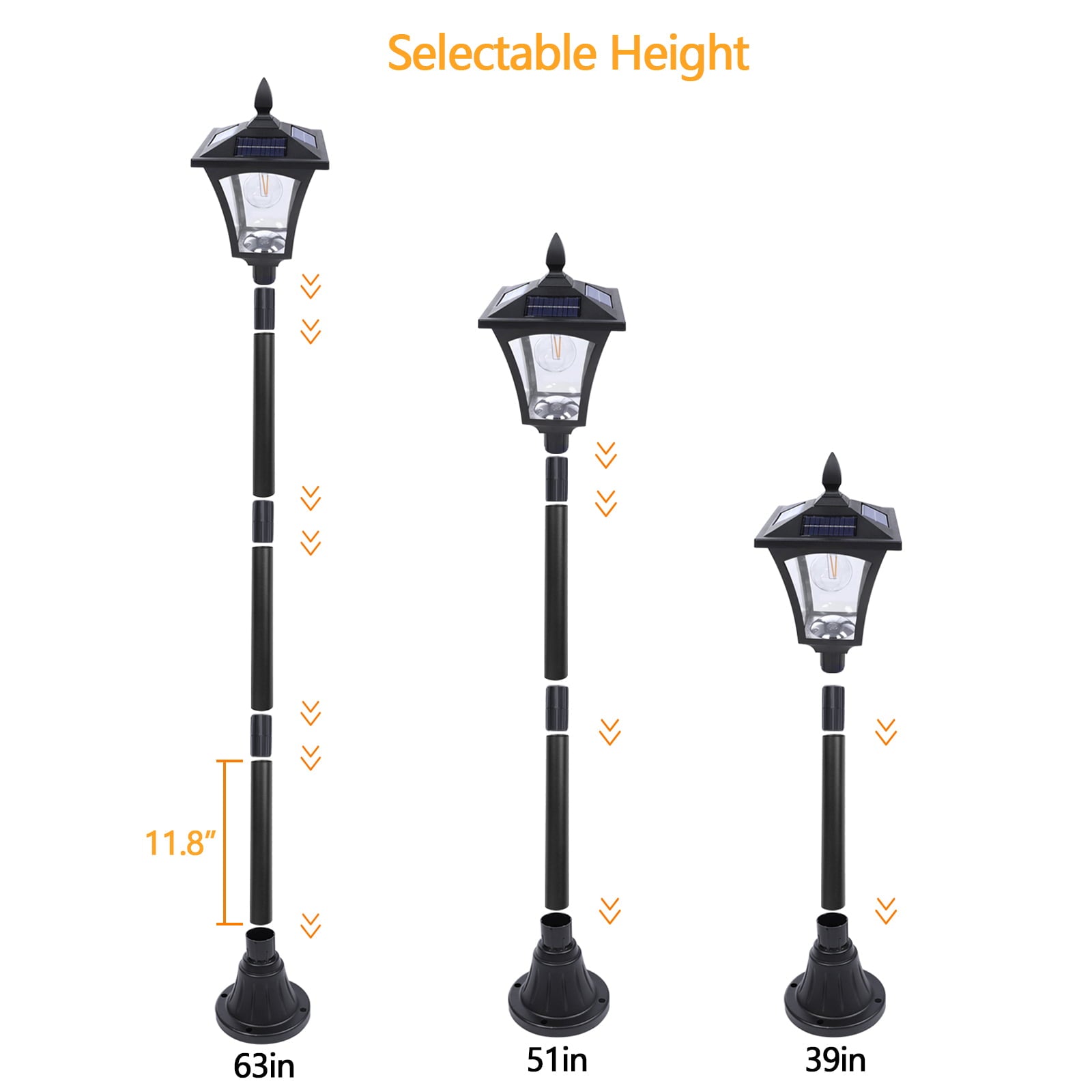 63in Vintage Solar Lamp Post Light with Planter Selectable Height Dusk to Dawn