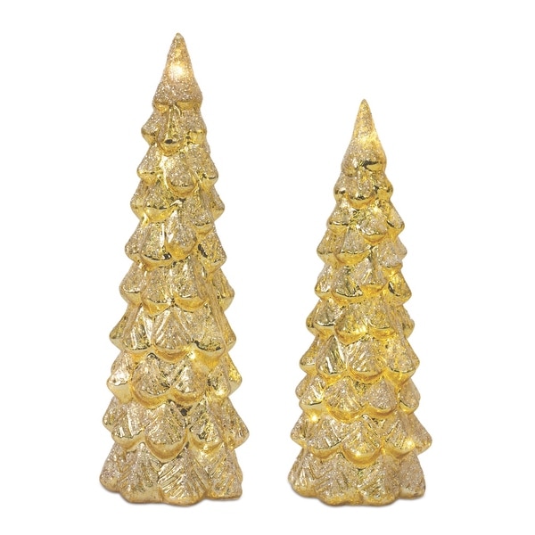 LED Glittered Glass Tree Décor (Set of 2)