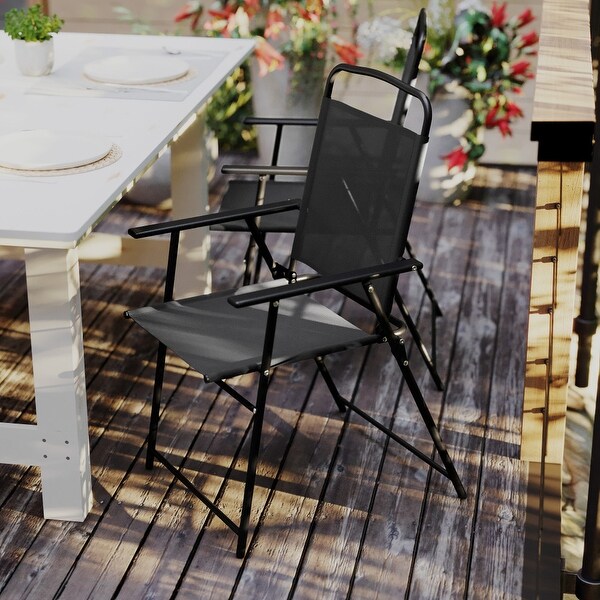 Set of 2 AllWeather Textilene Patio Sling Chairs with Armrests