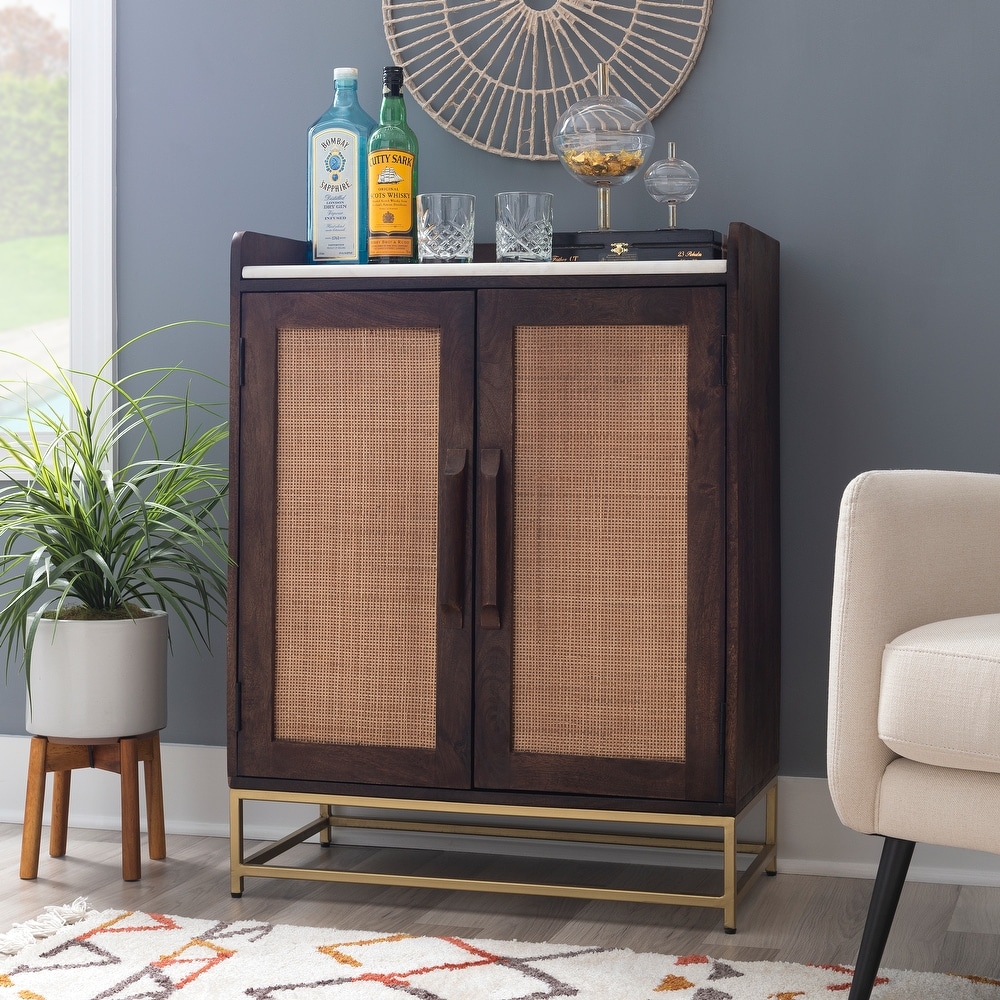 Spence Wooden Bar Cabinet with Marble Top