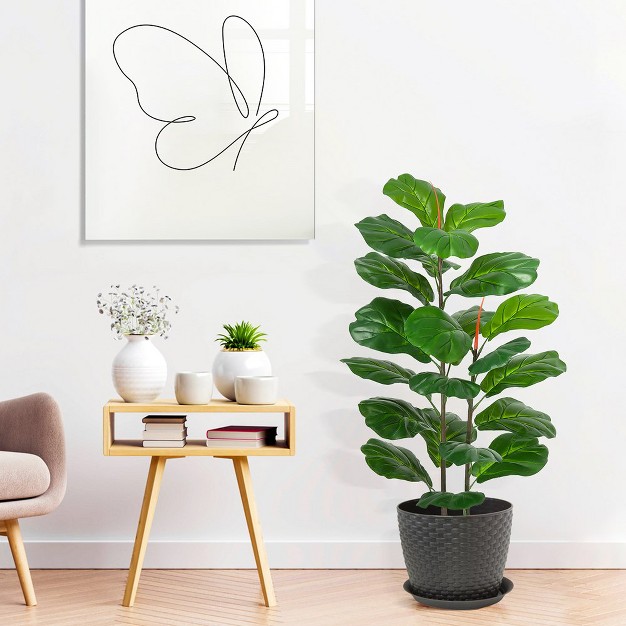 Trinity 39 Inch Artificial Ficus Lyrata Fiddle Leaf Fig Tree For Indoor Outdoor House Living Room Office Green