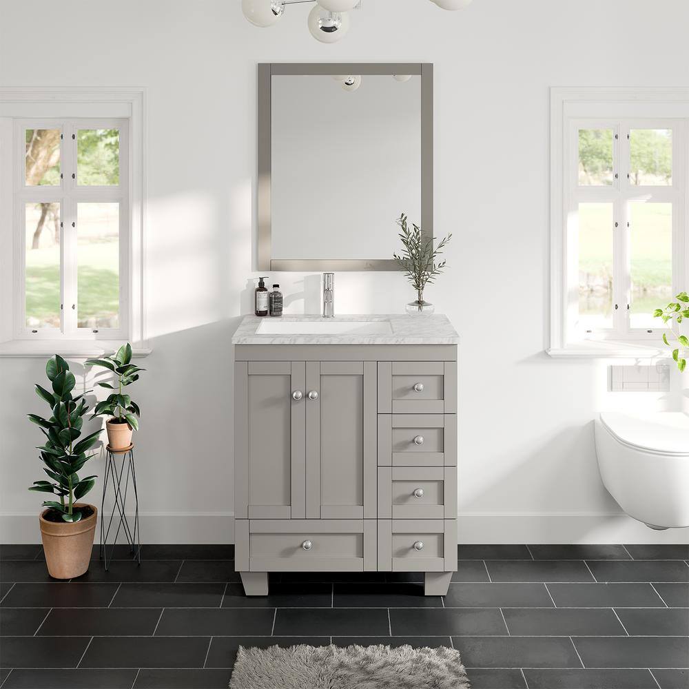 Eviva Happy 28 in. W x 18 in. D x 34 in. H Bathroom Vanity in Gray with White Carrara Marble Top with White Sink EVVN30-28X18GR