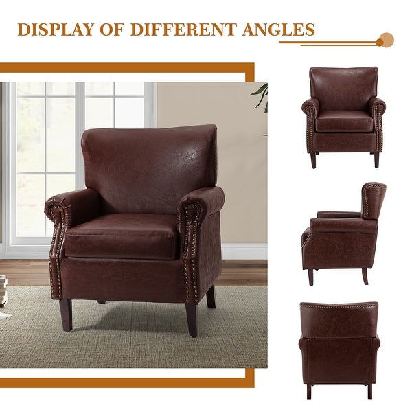 Levi Transitional Leather Armchair with Nailhead Trim Rolled Arms by HULALA HOME