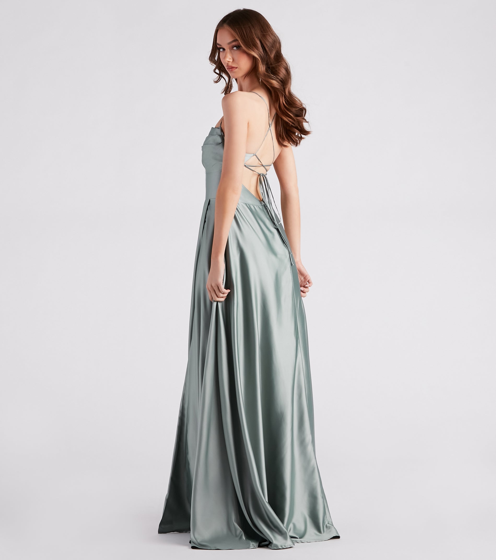 Elaina Formal Satin Cowl A-Line Dress