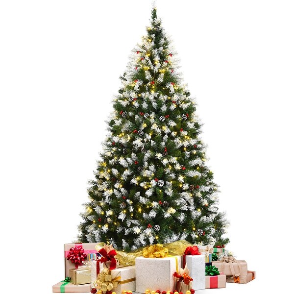 Costway 6ft/7.5ft/9ft Prelit Snowy Christmas Tree 818/1398/2058 Tips