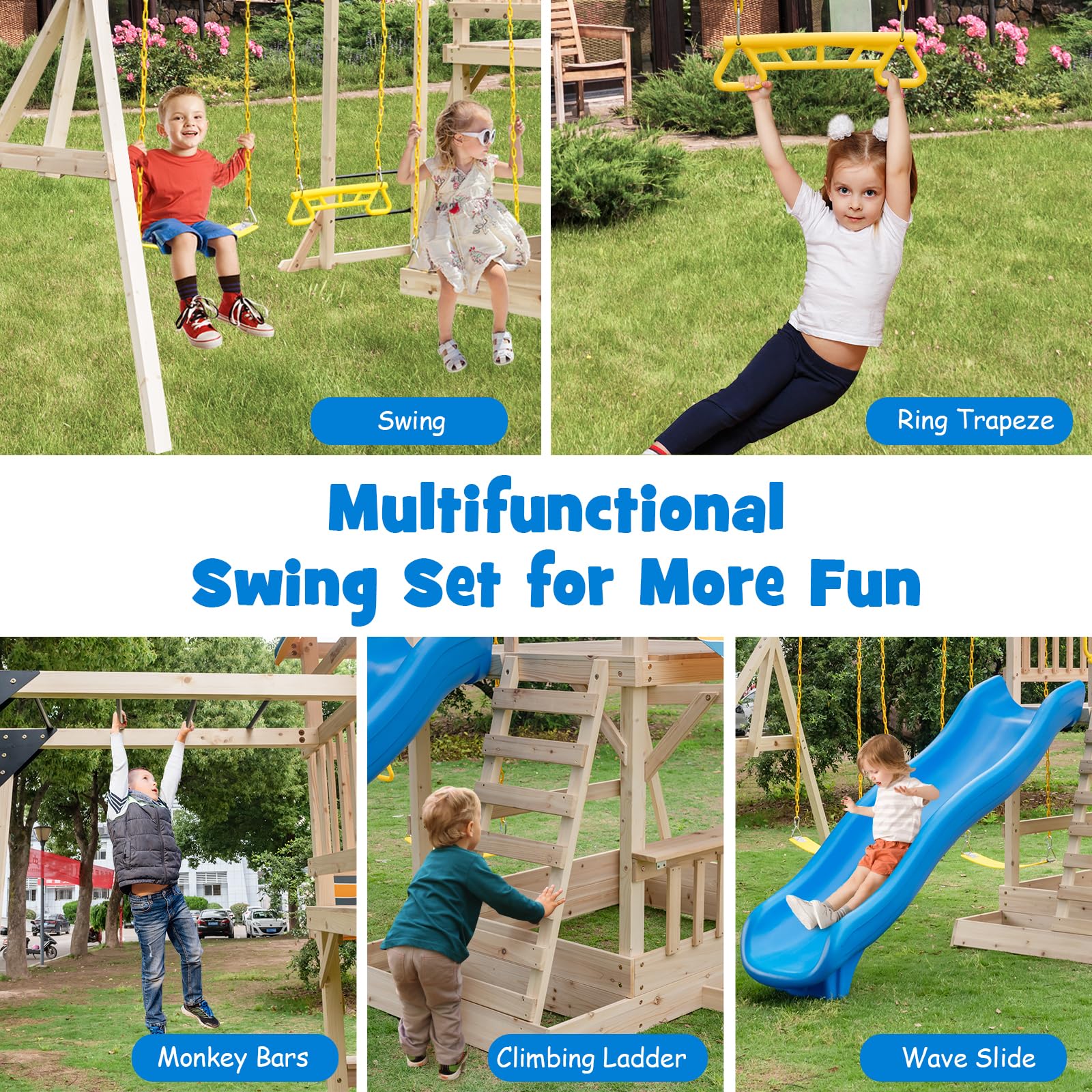 Costzon Wooden Swing Set for Backyard