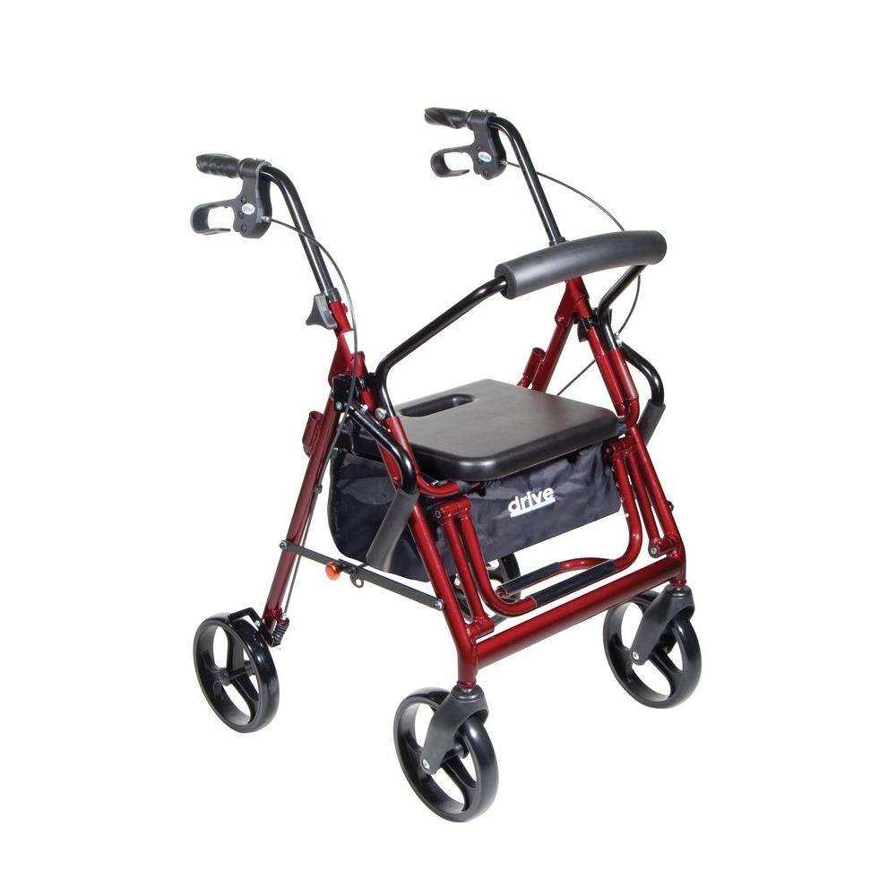 Drive Medical Duet Dual Function Transport Wheelchair Rollator Rolling Walker Burgundy 795BU