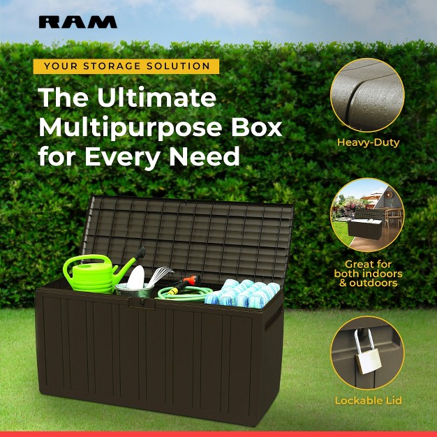 Ram Quality Products Large Outdoor Storage Deck Box Organizer Bin Waterproof Patio Furniture