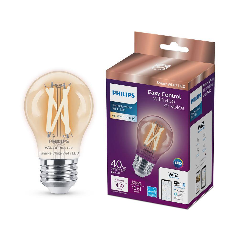 Philips 40-Watt Equivalent A15 Smart Wi-Fi LED Tuneable White Light Bulb Powered by WiZ with Bluetooth (4-Pack) 567222