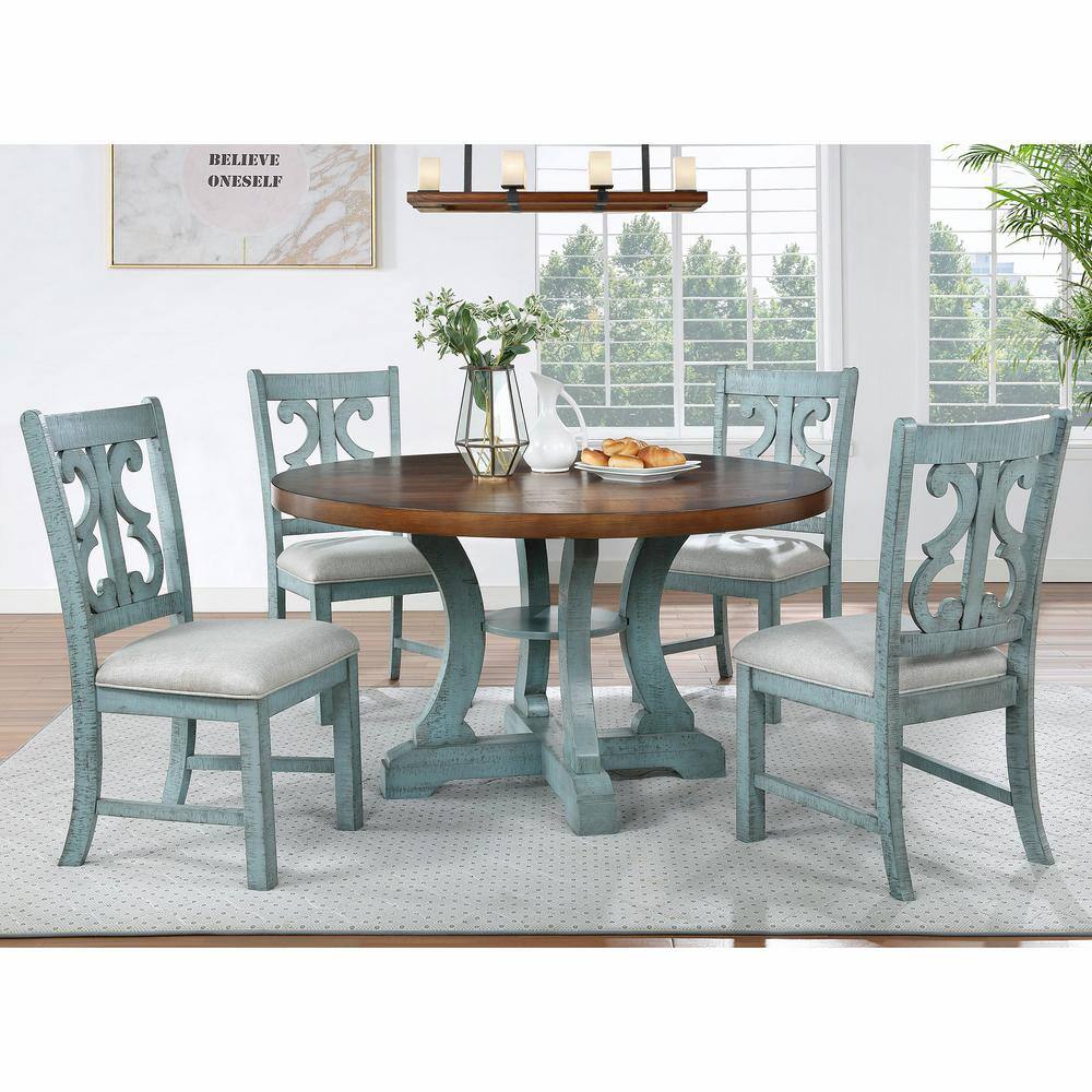 Furniture of America Wicks 5-Piece Antique Light Blue and Dark Oak Dining Set IDF-3417LB-RT-5PC