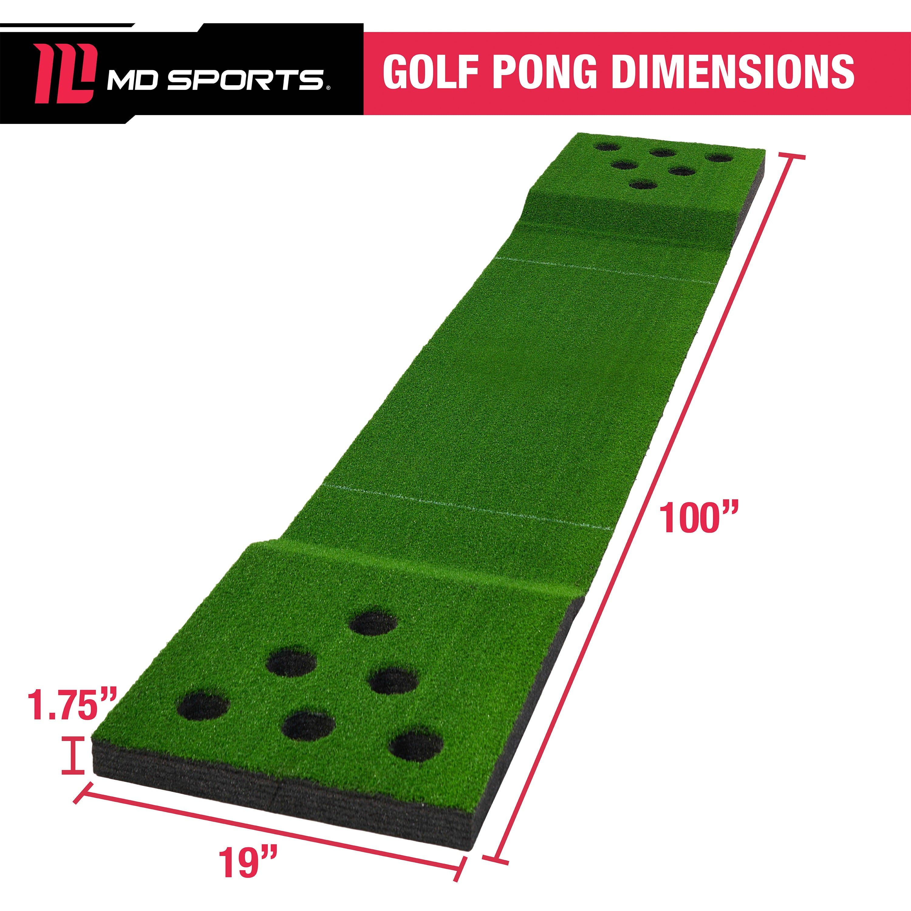 MD Sports Golf Pong Game Set， 100inch， Green， Includes 2 Putters and 4 Balls， Foldable