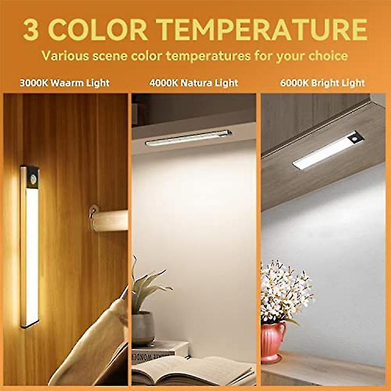 3 Color Under Cabinet Lights， 24-led Dimmable Usb Rechargeable Motion Sensor Magnetic Under Cabinet