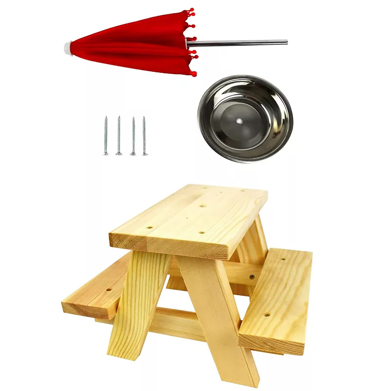 Wooden Squirrel Feeder Table with Umbrella and Corn Cob Holder for Outside