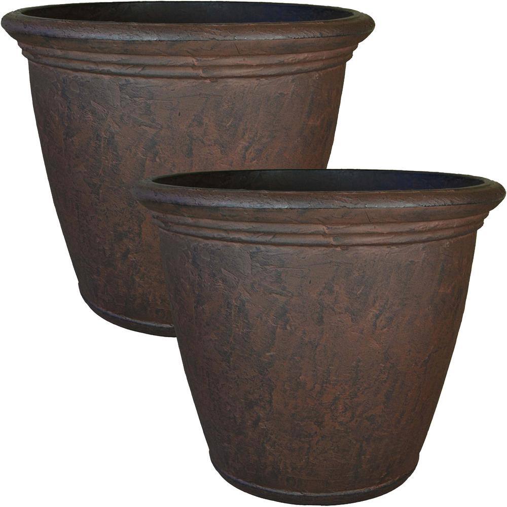 Sunnydaze Decor 16 in. Rust Anjelica Poly Flower Pot Planter (2-Pack) DG-896