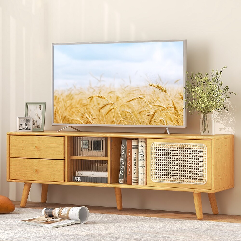 Bamboo TV Stand for TV up to 65 Inch Natural   55\